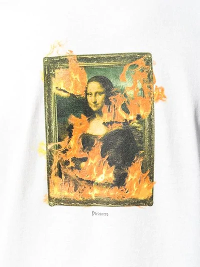 Shop Pleasures Mona Lisa On Fire T-shirt - White