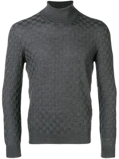Shop Tagliatore Checkerboard Knit Sweater - Grey