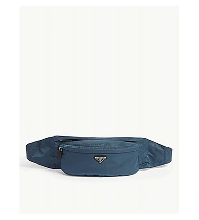 Shop Prada Logo Nylon Bumbag In Denim