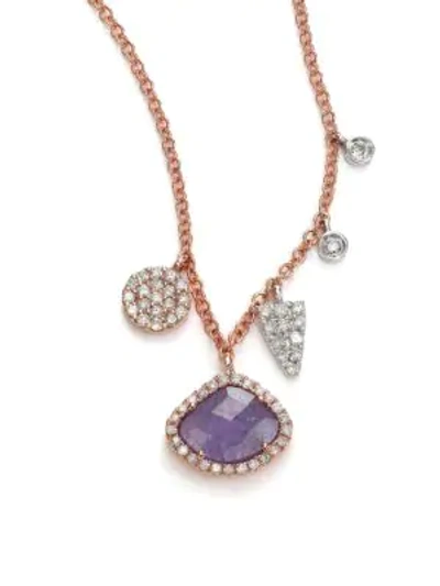 Shop Meira T Tanzanite, Mother-of-pearl, Diamond & 14k Rose Gold Doublet Pendant Necklace