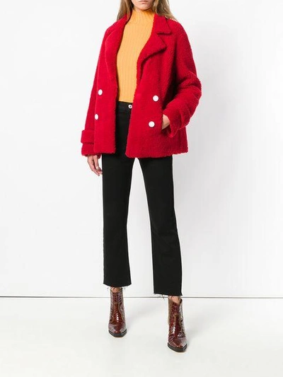 Shop Inès & Maréchal Double Breasted Coat In Red