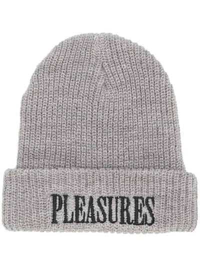Shop Pleasures Logo Beanie In Grey