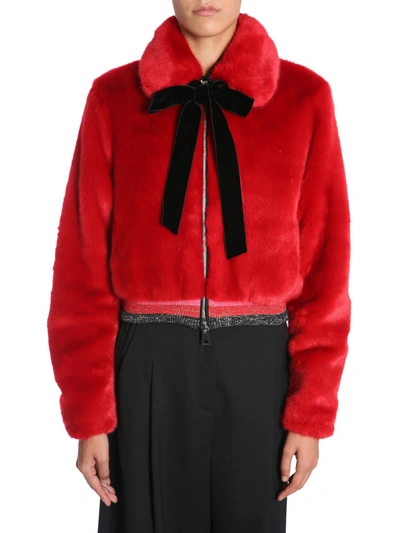 Shop Ainea Eco Fur Bomber Jacket In Rosso