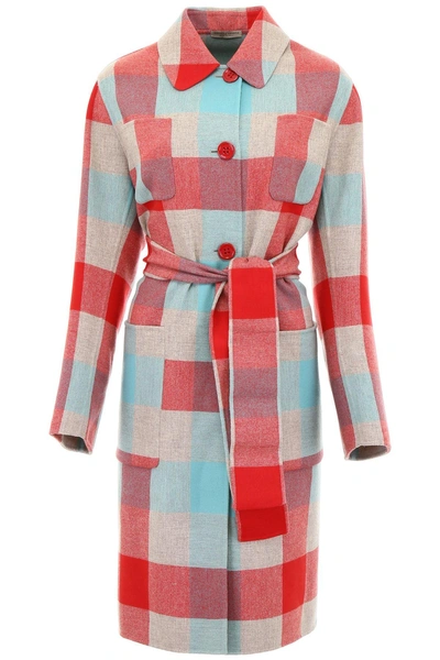 Shop Bottega Veneta Multicolor Check Coat In D Cem Aqua China R