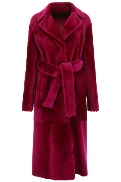 Shop Drome Reversible Long Fur Coat In Magenta