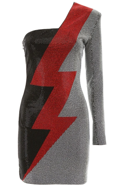 Shop Balmain David Bowie One-shoulder Dress In Noir Rouge Blenero