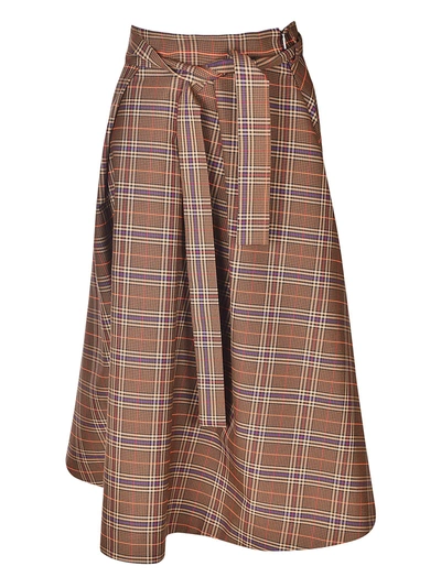 Shop Msgm Checked Flared Skirt In Brown/multicolor