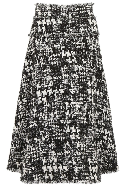 Shop Dolce & Gabbana Tweed Midi Skirt In Fantasia Non Stampa