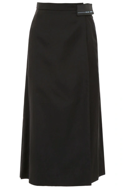 Shop Prada Skirt With Logo Patch In Nero (black)