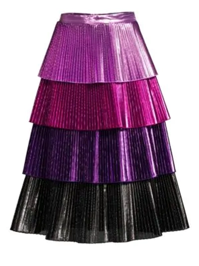 Shop Delfi Collective Lauren Metallic Tiered Ruffle Skirt In Multi