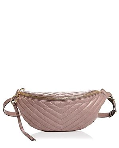 Shop Rebecca Minkoff Edie Large Leather Sling Belt Bag In Mink Tan/gold