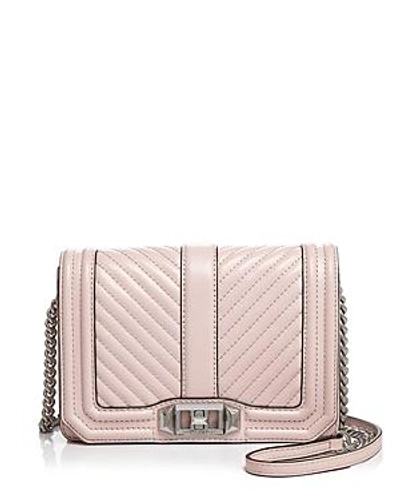 Shop Rebecca Minkoff Love Chevron Quilt Small Leather Crossbody In Peony Pink/silver