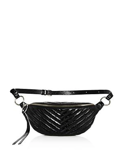 Shop Rebecca Minkoff Edie Large Leather Sling Belt Bag In Black/silver