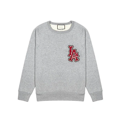 Shop Gucci La Angels Appliquéd Cotton Sweatshirt In Grey