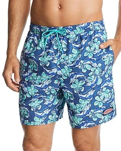 Shop Vineyard Vines Marlin & Floral-print Swim Trunks In Moonshine