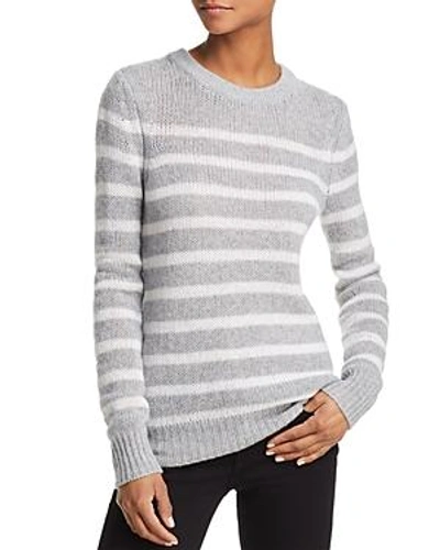 Shop Aqua Cashmere Striped Cashmere Sweater - 100% Exclusive In Light Gray/white