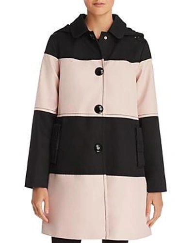 Shop Kate Spade Color-block Trench Coat In Black/cameo Pink