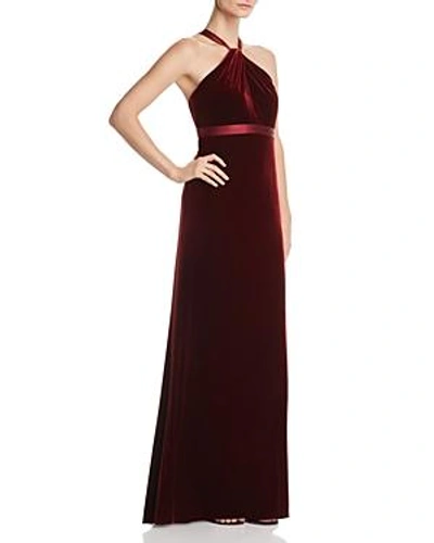 Shop Aidan Mattox Satin-trimmed Velvet Gown - 100% Exclusive In Wine