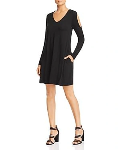 Shop Robert Michaels Long-sleeve Cold-shoulder Dress In Black