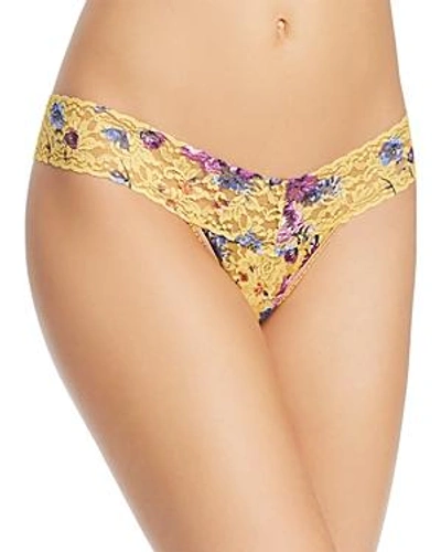 Shop Hanky Panky Low-rise Printed Lace Thong In Yellow Multi
