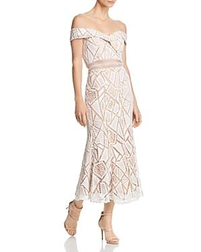 Shop Jarlo Off-the-shoulder Lace Midi Dress In Ivory