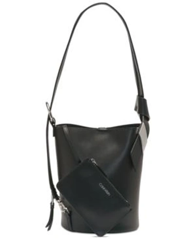 Shop Calvin Klein Karsyn Leather Convertible Hobo Backpack In Black/silver