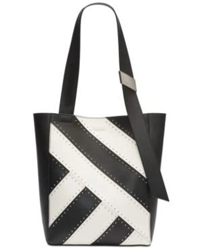 Shop Calvin Klein Karsyn Studded Leather Tote In Black/white/silver