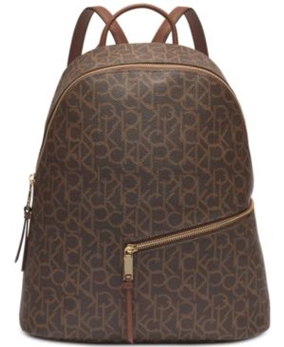 Shop Calvin Klein Dali Signature Backpack In Brown Khaki/walnut/gold