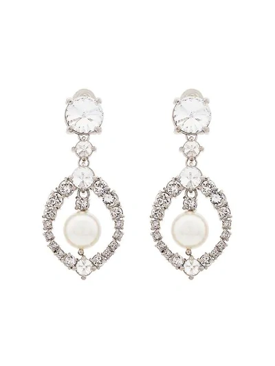 Shop Miu Miu Metallic Silver Crystal And Pearl Drop Earrings