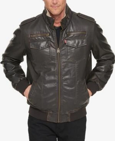 Shop Levi's Men's Sherpa Lined Faux Leather Aviator Bomber In Dark Brown