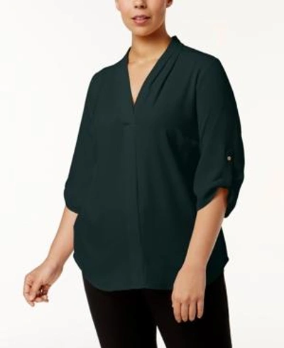 Shop Calvin Klein Plus Size Pleated-neck Blouse In Malachite