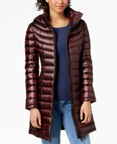 Shop Calvin Klein Hooded Packable Puffer Coat In Shine Wine