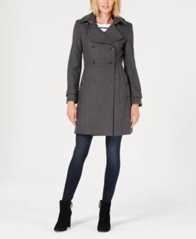 Shop Tommy Hilfiger Double-breasted Peacoat In Medium Heather Grey