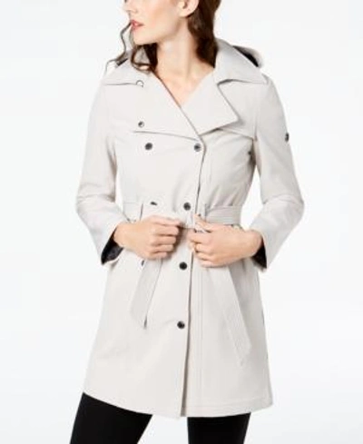 Shop Calvin Klein Hooded Double-breasted Water-resistant Trench Coat, Created For Macy's In Oyster