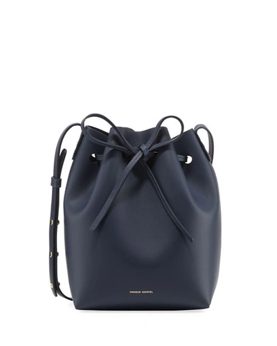 Shop Mansur Gavriel Mini Calf Leather Bucket Bag In Navy