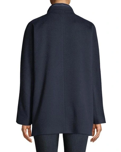 Shop Cinzia Rocca Button-front Wool Coat W/ Removable Nylon Bib In Blue