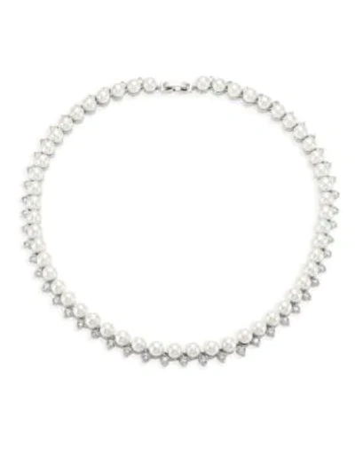 Shop Fallon Shell Pearl Pave Collar Necklace In Silver