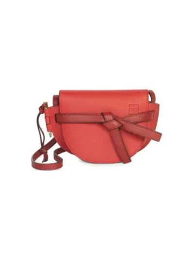 Shop Loewe Mini Gate Leather Saddle Bag In Scarlet Red