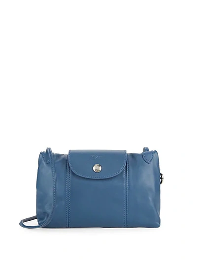 Shop Longchamp Le Pliage Leather Crossbody Bag In Blue