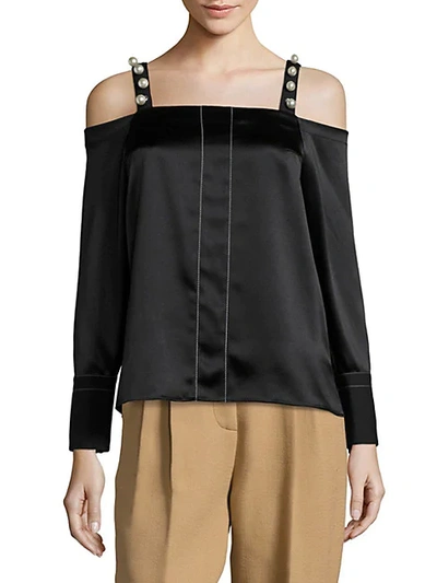 Shop 3.1 Phillip Lim Pearl-strap Silk Cold-shoulder Top In Black