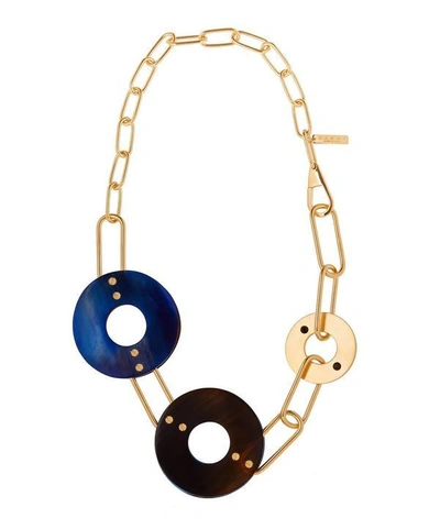 Shop Marni Metal And Round Horn Necklace In Blue