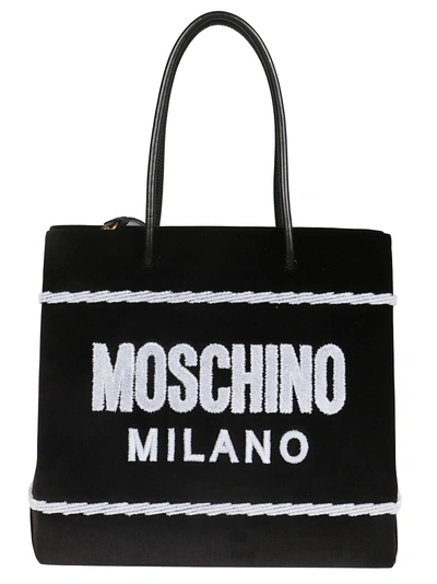 Shop Moschino Logo Shopper Bag In Black/white