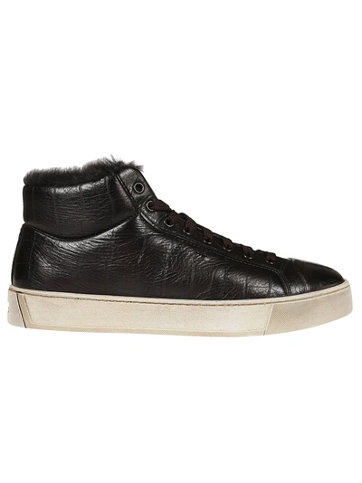 Shop Santoni Fur Trim Sneakers In Dark Brown