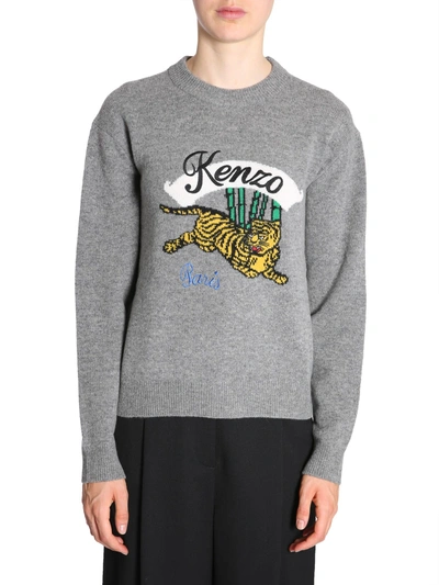 Shop Kenzo Jumper With Embroidered Tiger In Grigio