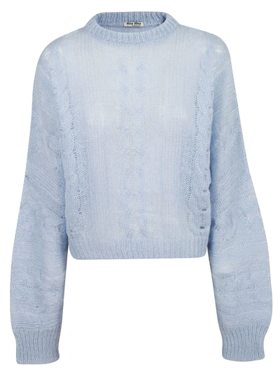 Shop Miu Miu Cropped Knit Sweater In Blue