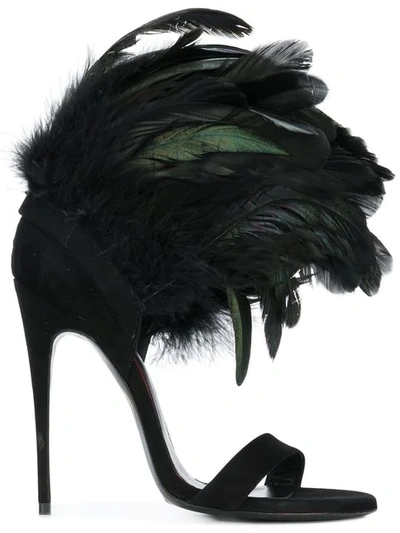 Shop Maison Ernest Feathered High Heel Sandals - Black