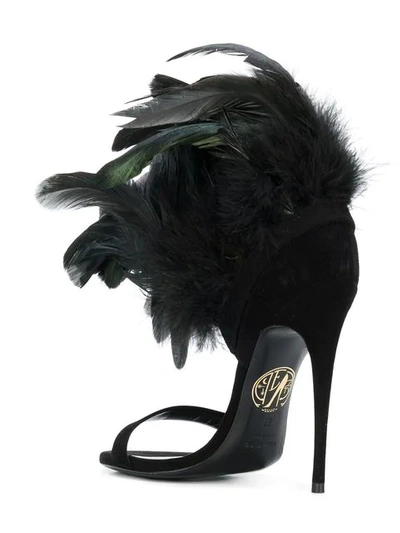Shop Maison Ernest Feathered High Heel Sandals - Black