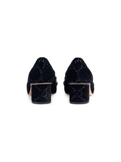 Shop Gucci Sylvie Gg Velvet Mid-heel Pumps In Black