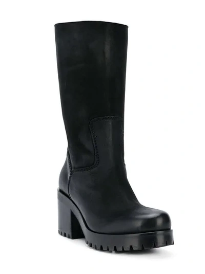 Shop Strategia Chunky Heel Knee Boots In Black