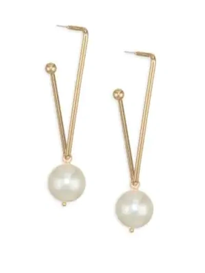 Shop Ettika Faux Pearl & 18k Gold-plated Triangle Earrings In Yellow Gold